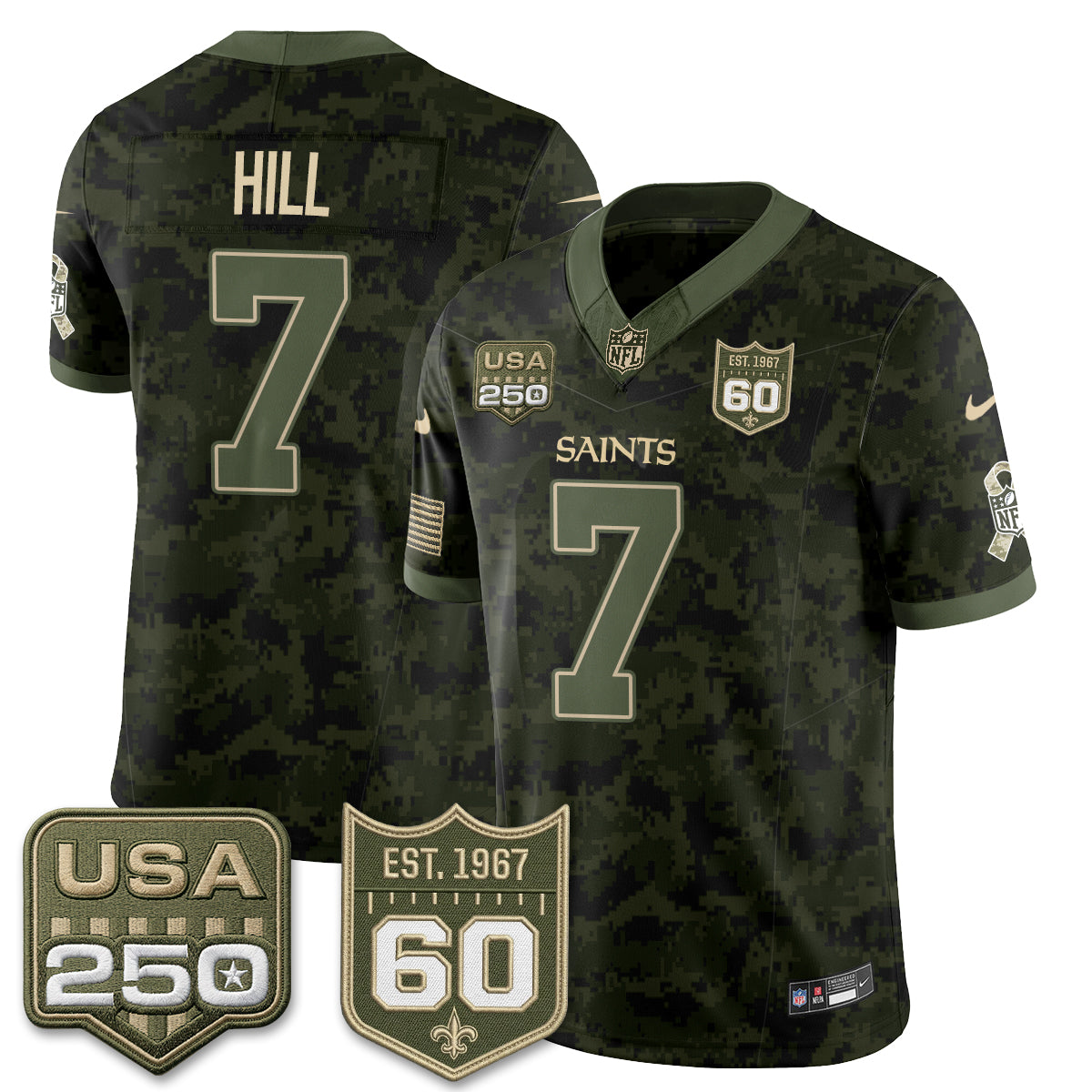 Hunk Wear - New Orleans Saints Taysom Hill 2026 Salute to Service Vapor Jersey ' All Stitched ' Camo