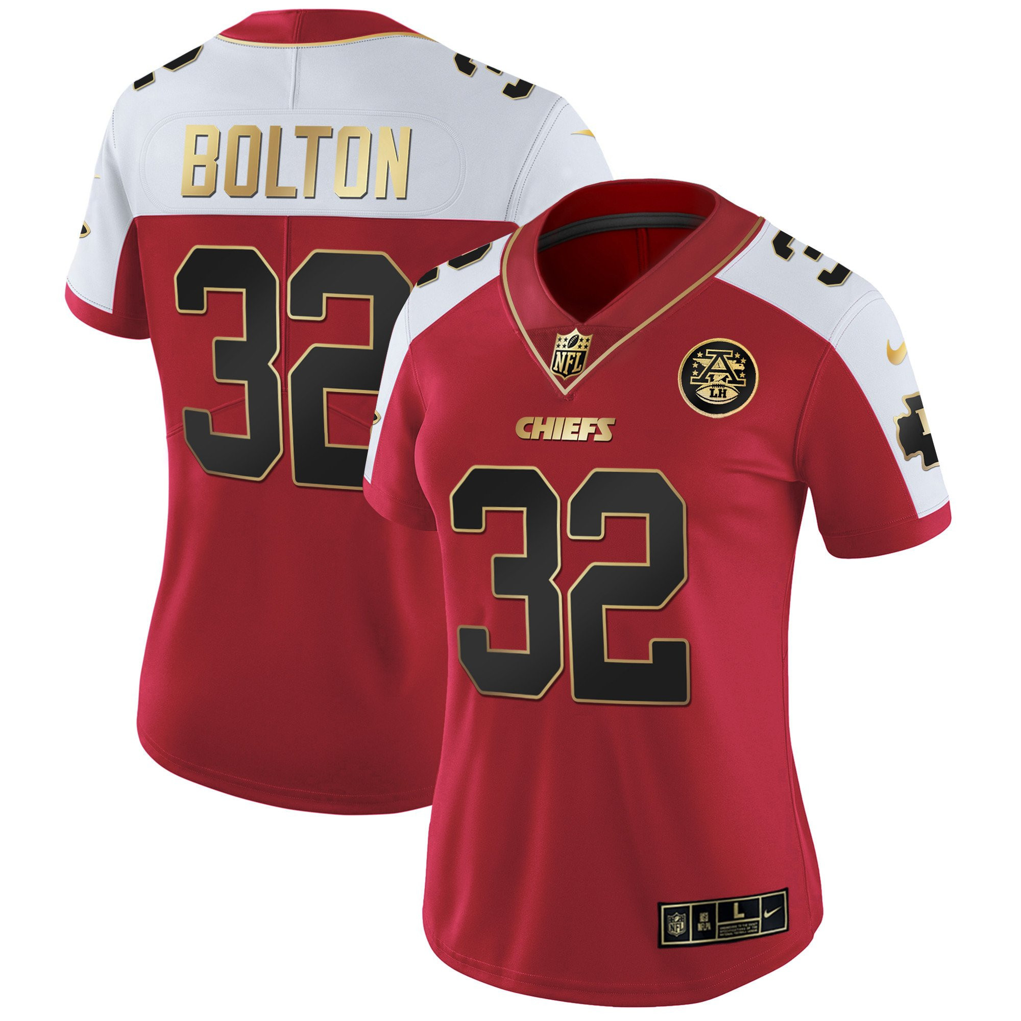 Hunk Wear - Nick Bolton Women's Kansas City Chiefs White Gold & Black Gold Red Alternate Jersey