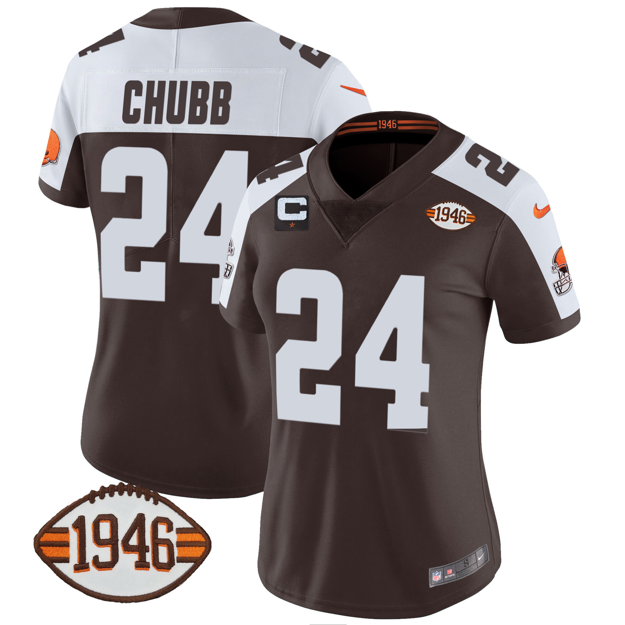 Hunk Wear - Nick Chubb Women's Cleveland Browns 1946 75th Anniversary Patch Alternate Jersey