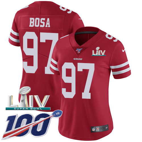 Hunk Wear - Nike 49ers #97 Nick Bosa Red Super Bowl LIV 2020 Team Color Women's Stitched NFL 100th Season Vapor Limited Jersey