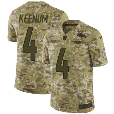 Hunk Wear - Nike Broncos #4 Case Keenum Camo Men's Stitched NFL Limited 2018 Salute To Service Jersey