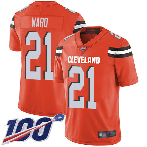 Hunk Wear - Nike Browns #21 Denzel Ward Orange Alternate Men's Stitched NFL 100th Season Vapor Limited Jersey