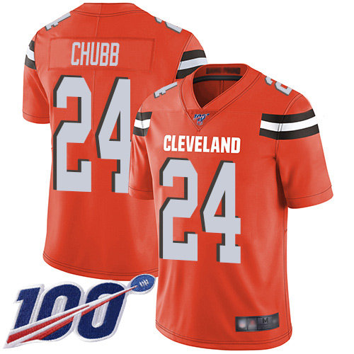 Hunk Wear - Nike Browns #24 Nick Chubb Orange Alternate Men's Stitched NFL 100th Season Vapor Limited Jersey