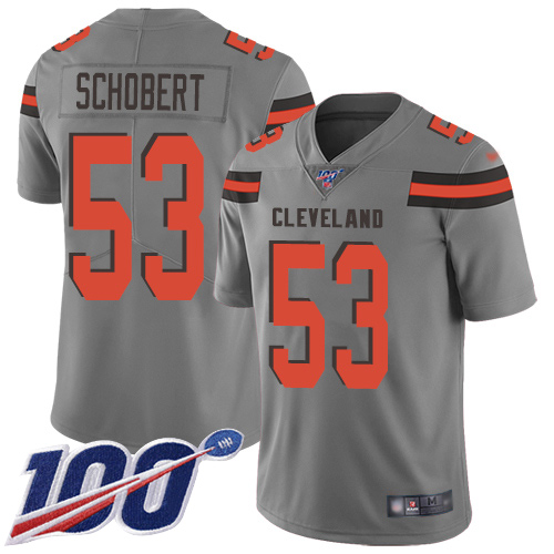 Hunk Wear - Nike Browns #53 Joe Schobert Gray Men's Stitched NFL Limited Inverted Legend 100th Season Jersey