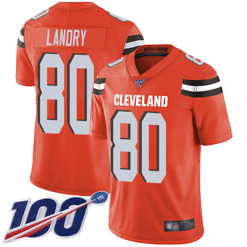 Hunk Wear - Nike Browns #80 Jarvis Landry Orange Alternate Men's Stitched NFL 100th Season Vapor Limited Jersey