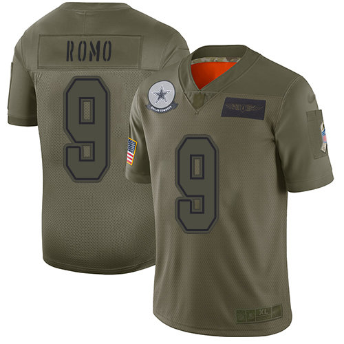 Hunk Wear - Nike Cowboys #9 Tony Romo Camo Men's Stitched NFL Limited 2019 Salute To Service Jersey