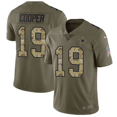 Hunk Wear - Nike Dallas Cowboys #19 Amari Cooper Olive Camo Men's Stitched NFL Limited 2017 Salute To Service Jersey