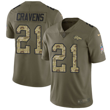 Hunk Wear - Nike Denver Broncos #21 Su'a Cravens Olive Camo Men's Stitched NFL Limited 2017 Salute To Service Jersey