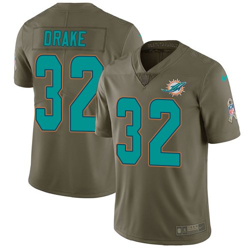 Hunk Wear - Nike Dolphins 32 Kenyan Drake Olive Salute To Service Limited Jersey