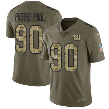 Hunk Wear - Nike Giants #90 Jason Pierre-Paul Olive Camo Men's Stitched NFL Limited 2017 Salute To Service Jersey