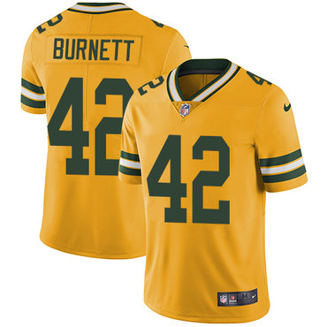 Hunk Wear - Nike Green Bay Packers #42 Morgan Burnett Yellow Men's Stitched NFL Limited Rush Jersey