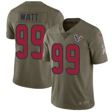 Hunk Wear - Nike Houston Texans #99 J.J. Watt Olive Men's Stitched NFL Limited 2017 Salute to Service Jersey