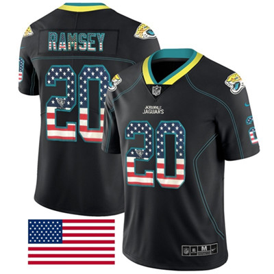 Hunk Wear - Nike Jacksonville Jaguars #20 Jalen Ramsey Black Men's Stitched NFL Limited Rush USA Flag Jersey