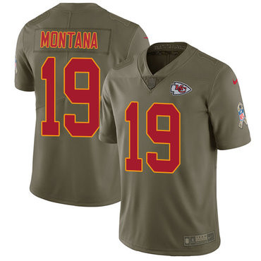 Hunk Wear - Nike Kansas City Chiefs #19 Joe Montana Olive Men's Stitched NFL Limited 2017 Salute to Service Jersey