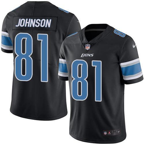 Hunk Wear - Nike Lions #81 Calvin Johnson Black Men's Stitched NFL Limited Rush Jersey