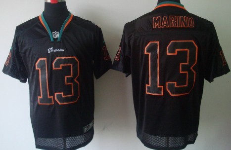 Hunk Wear - Nike Miami Dolphins #13 Dan Marino Lights Out Black Elite Jersey