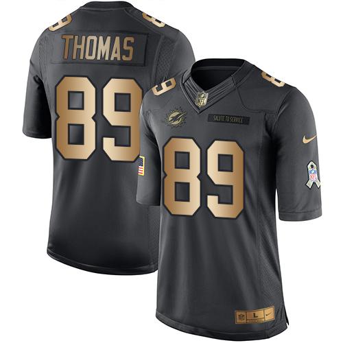 Hunk Wear - Nike Miami Dolphins #89 Julius Thomas Black Men's Stitched NFL Limited Gold Salute To Service Jersey