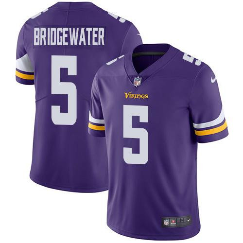 Hunk Wear - Nike Minnesota Vikings #5 Teddy Bridgewater Purple Team Color Men's Stitched NFL Vapor Untouchable Limited Jersey