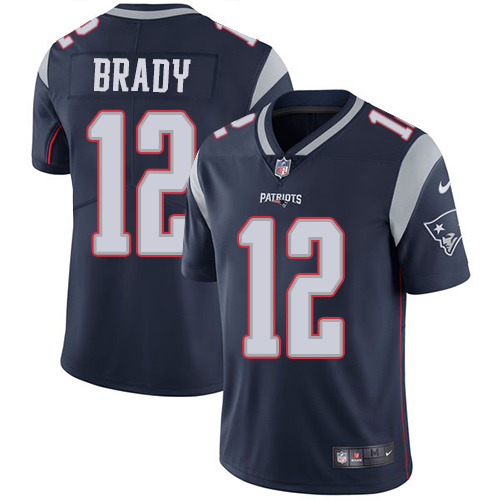Hunk Wear - Nike New England Patriots #12 Tom Brady Navy Blue Team Color Men's Stitched NFL Vapor Untouchable Limited Jersey
