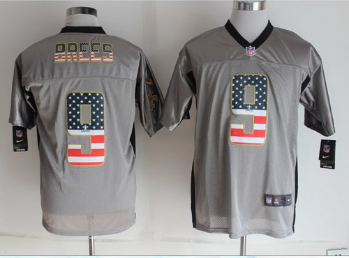 Hunk Wear - Nike New Orleans Saints #9 Drew Brees 2014 USA Flag Fashion Gray Elite Jersey