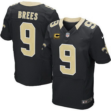 Hunk Wear - Nike New Orleans Saints #9 Drew Brees Black C Patch Elite Jersey