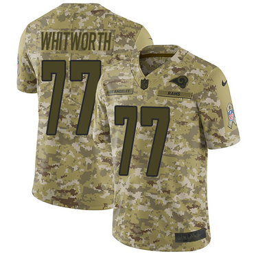 Hunk Wear - Nike Rams #77 Andrew Whitworth Camo Men's Stitched NFL Limited 2018 Salute To Service Jersey