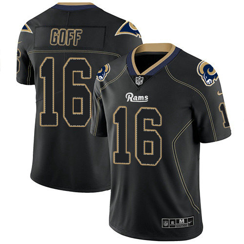 Hunk Wear - Nike Rams 16 Jared Goff Lights Out Black Men's Stitched NFL Limited Rush Jersey
