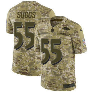 Hunk Wear - Nike Ravens #55 Terrell Suggs Camo Men's Stitched NFL Limited 2018 Salute To Service Jersey