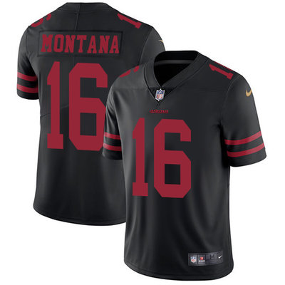 Hunk Wear - Nike San Francisco 49ers #16 Joe Montana Black Alternate Men's Stitched NFL Vapor Untouchable Limited Jersey