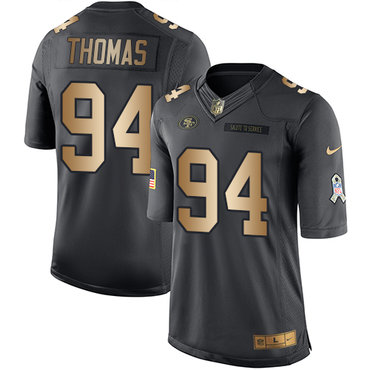 Hunk Wear - Nike San Francisco 49ers #94 Solomon Thomas Black Men's Stitched NFL Limited Gold Salute To Service Jersey