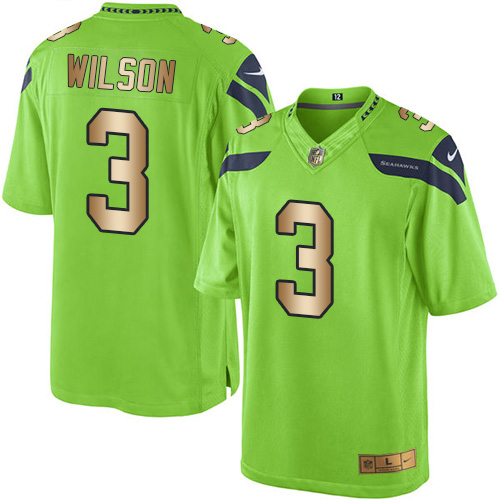 Hunk Wear - Nike Seahawks #3 Russell Wilson Green Men's Stitched NFL Limited Gold Rush Jersey