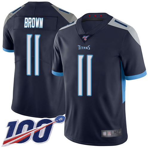 Hunk Wear - Nike Titans #11 A.J. Brown Navy Blue Team Color Men's Stitched NFL 100th Season Vapor Limited Jersey