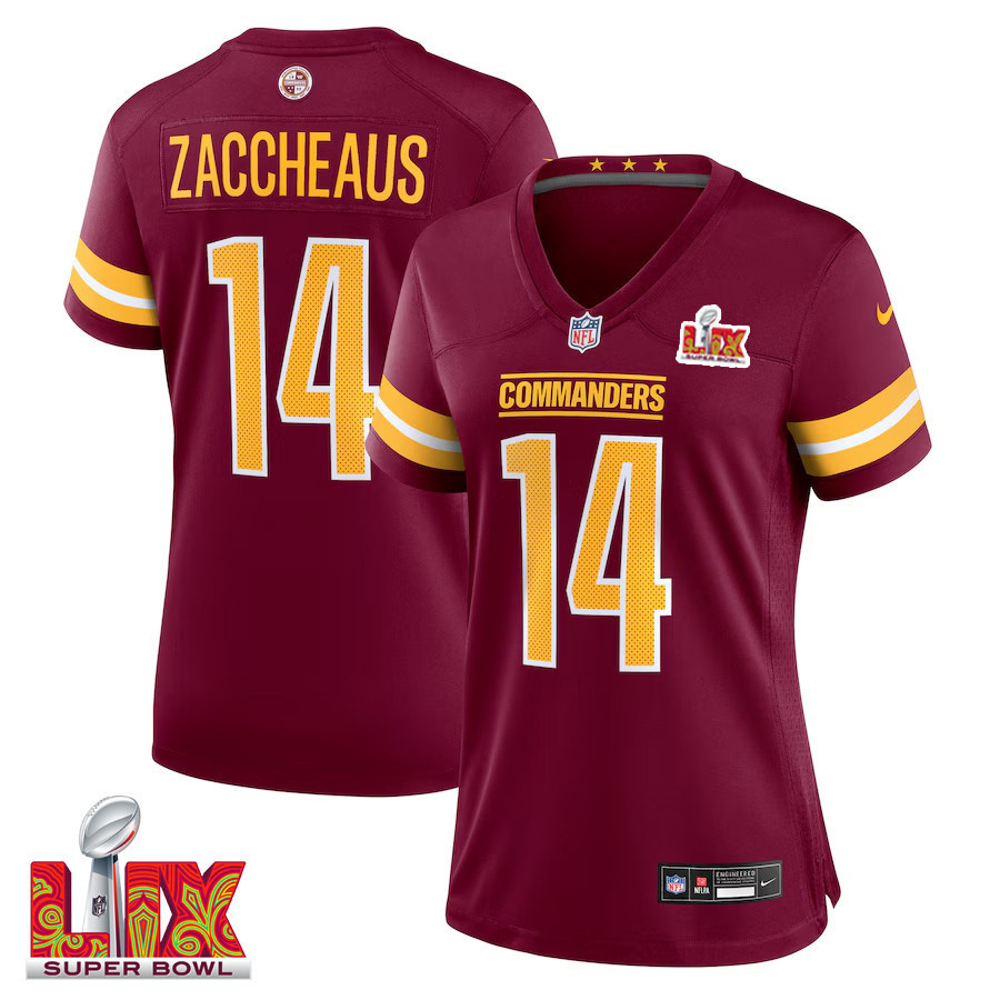 Hunk Wear - Olamide Zaccheaus #14 Washington Commanders Super Bowl LIX Women's Jersey ' Burgundy