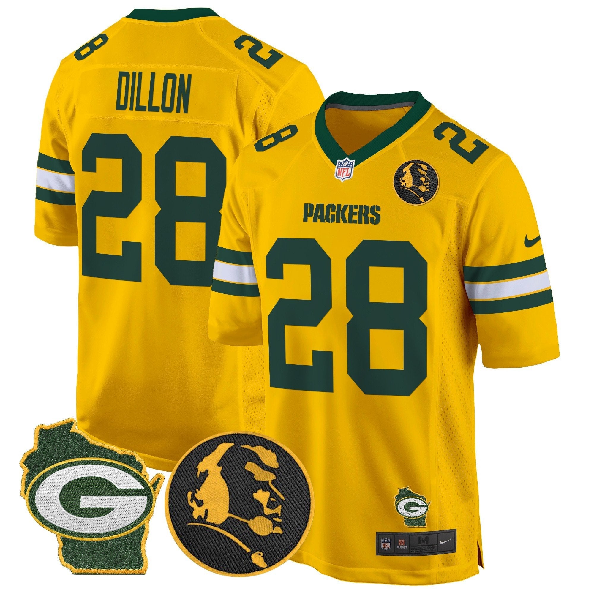 Hunk Wear - Packers John Madden & Home Patch Game Jersey – All Stitched – Gold – AJ Dillon Jersey