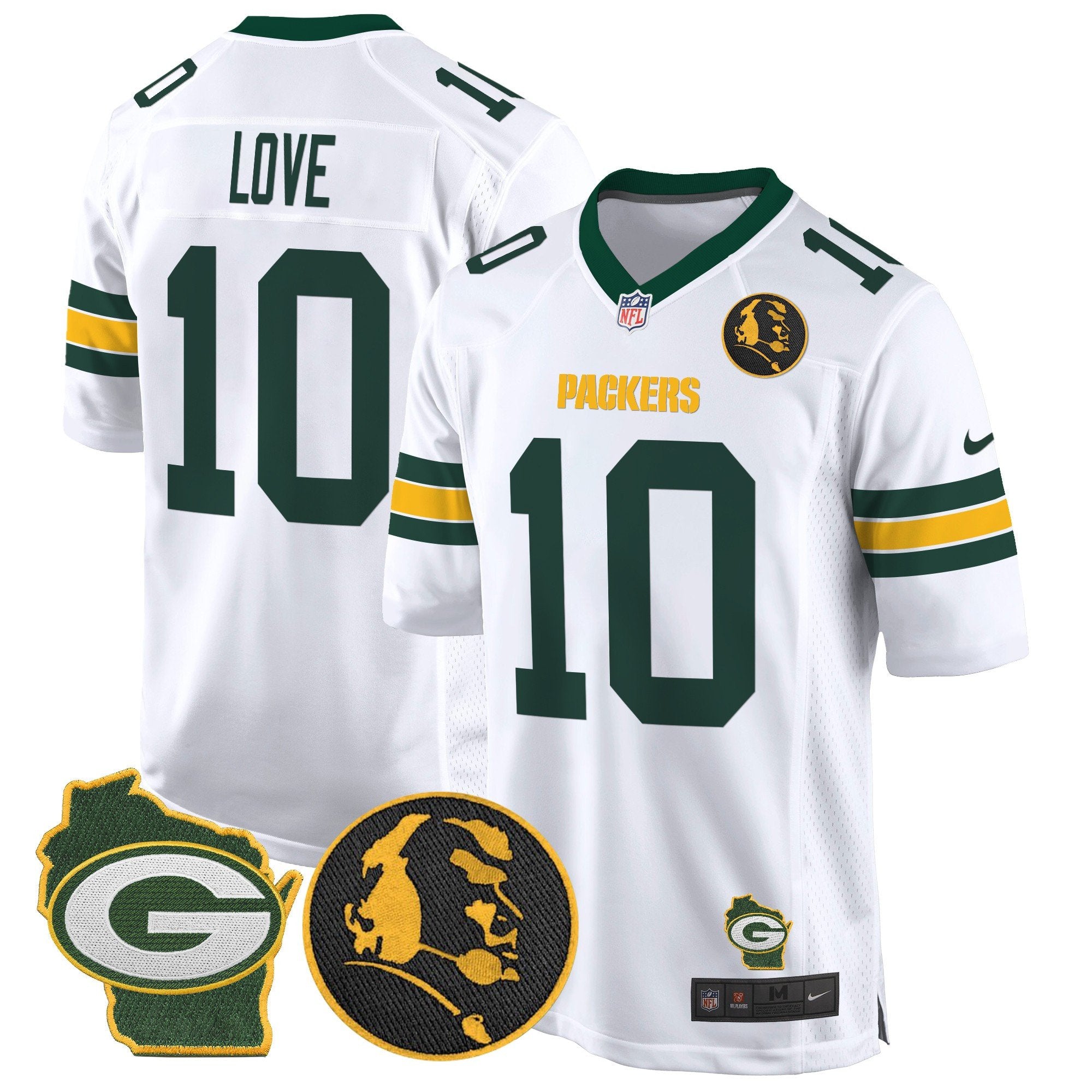 Hunk Wear - Packers John Madden & Home Patch Game Jersey – All Stitched – White – Jordan Love Jersey