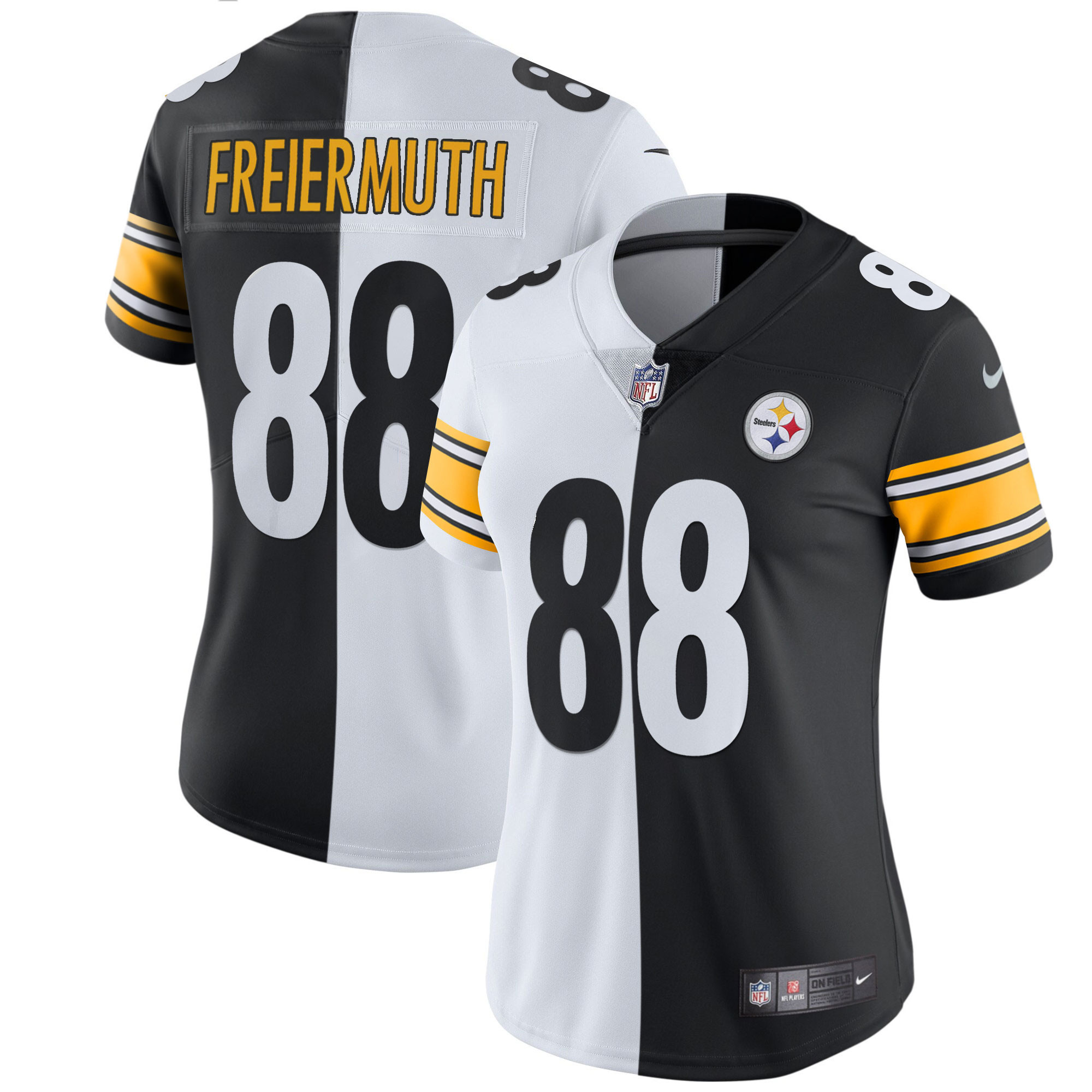 Hunk Wear - Pat Freiermuth Women's Pittsburgh Steelers White Gold & Black Gold Split Jersey