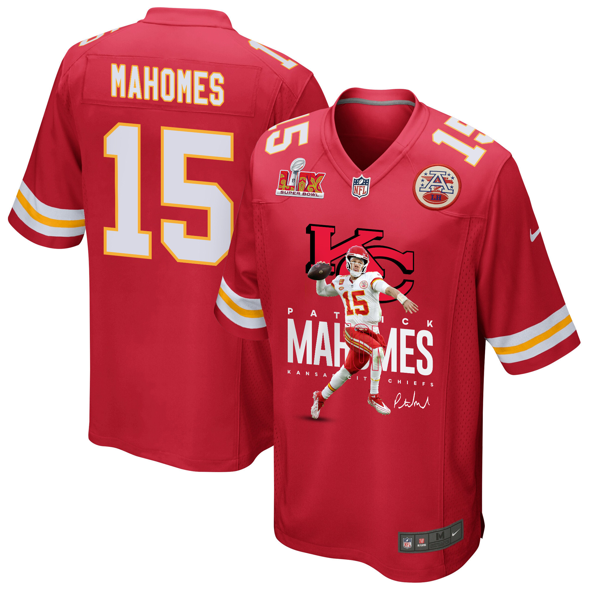 Hunk Wear - Patrick Mahomes 15 Kansas City Chiefs Magician Game Men Jersey ' Red