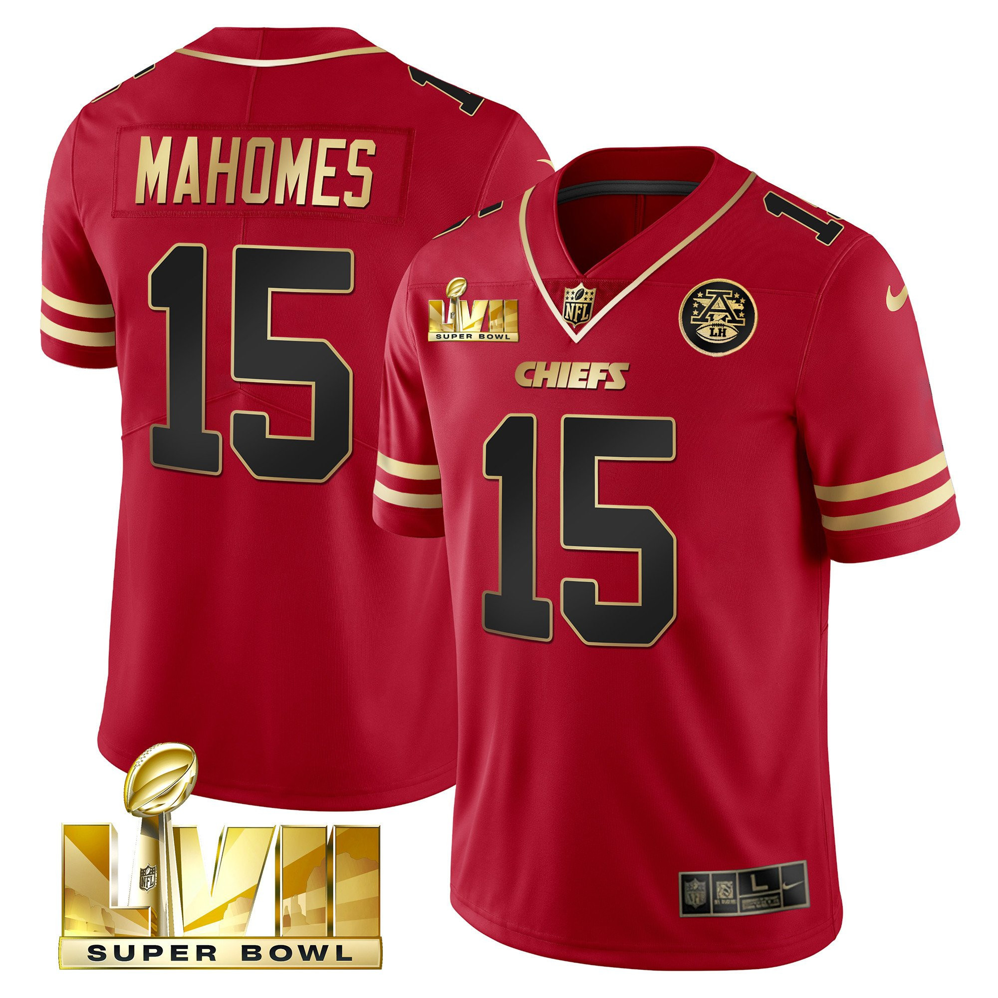 Hunk Wear - Patrick Mahomes Men's Kansas City Chiefs Super Bowl LVII Red Gold Vapor Black Red Jersey