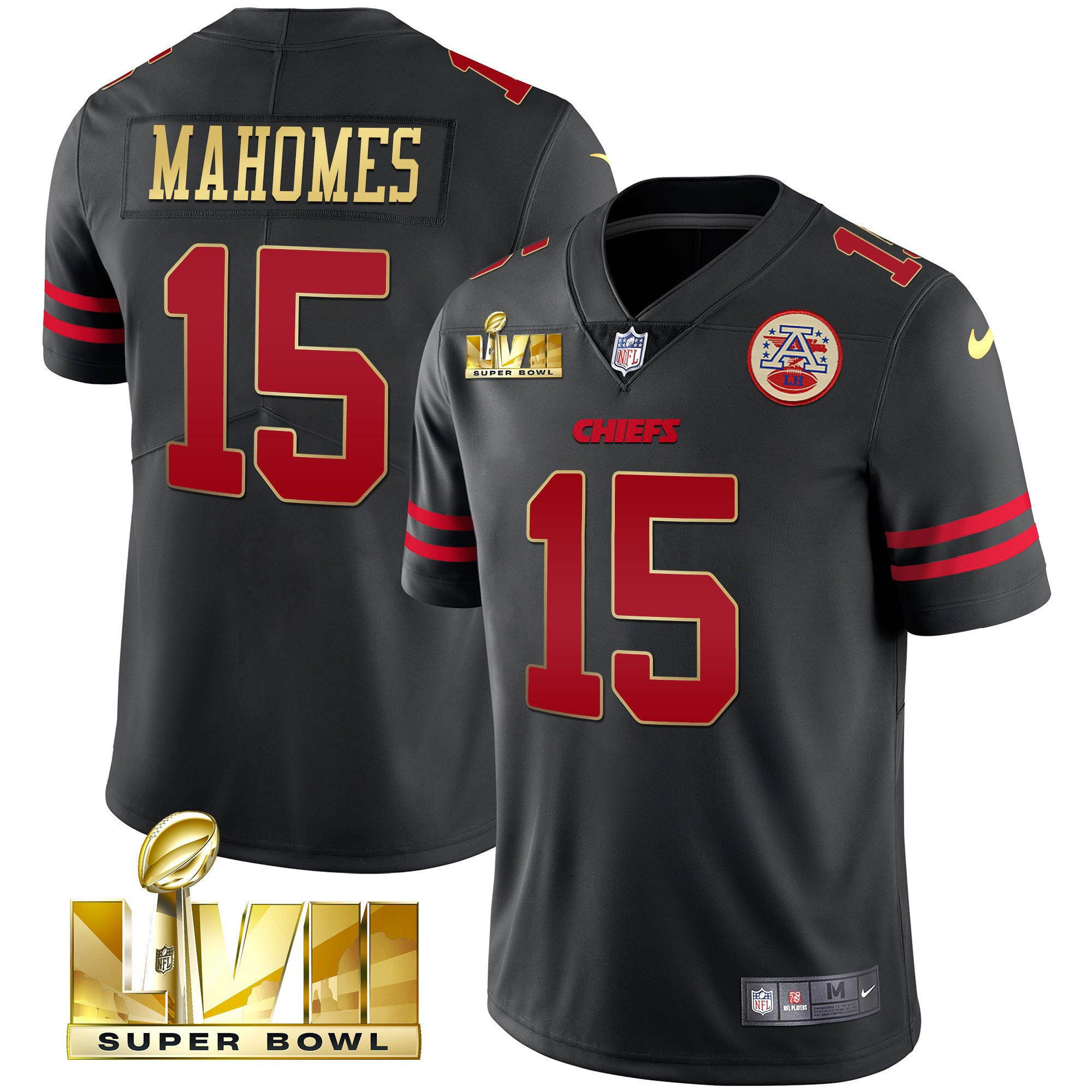 Hunk Wear - Patrick Mahomes Men's Kansas City Chiefs Super Bowl LVII Red Gold Vapor Gold Trim Jersey