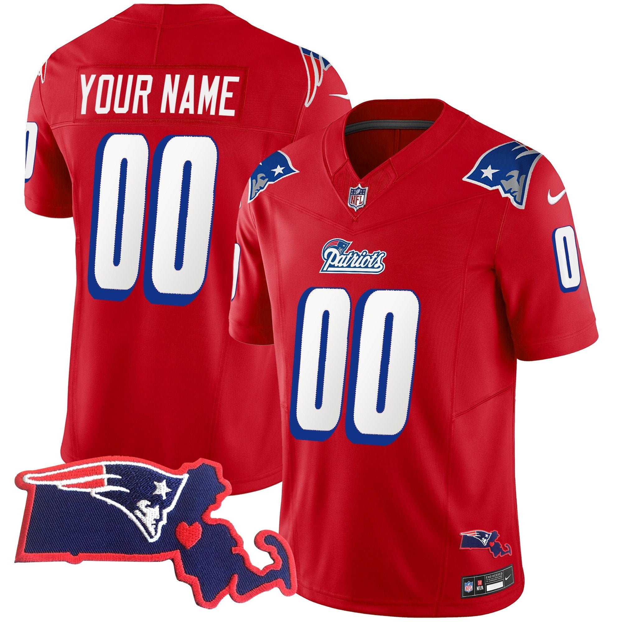 Hunk Wear - Patriots 1996 Throwback State Patch Vapor Custom Jersey – All Stitched – Red Jersey