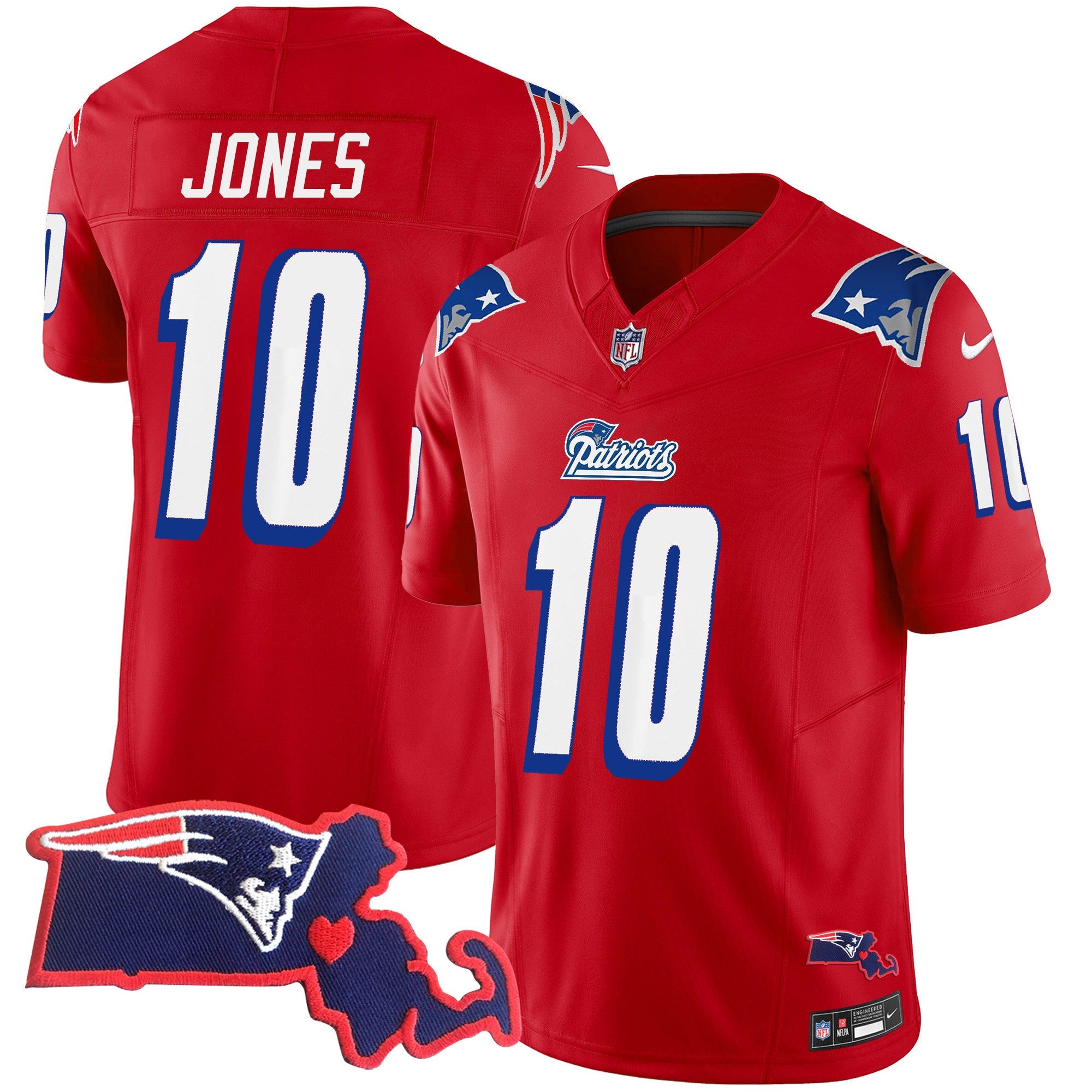 Hunk Wear - Patriots 1996 Throwback State Patch Vapor Jersey ' All Stitched ' Red ' Mac Jones Jersey