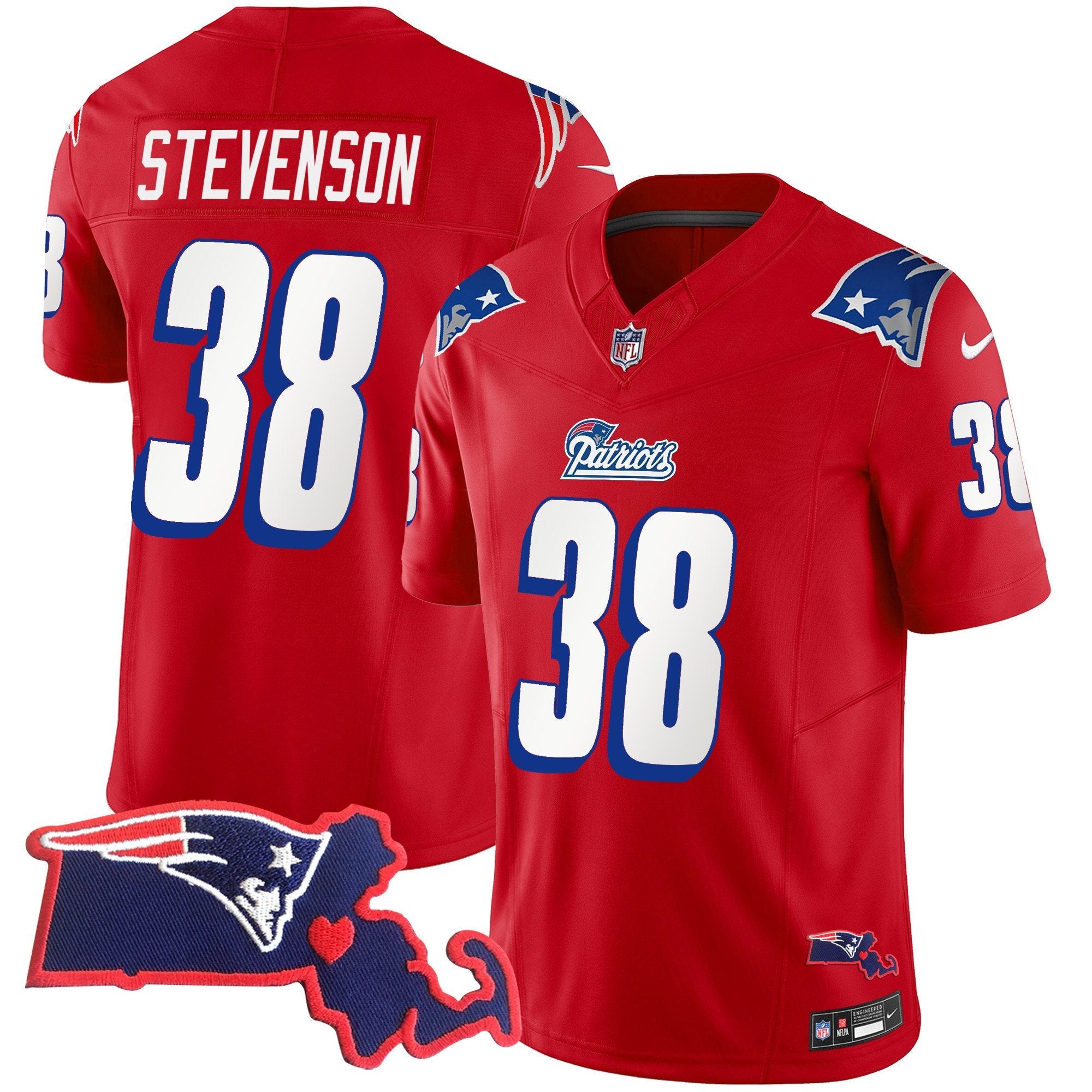 Hunk Wear - Patriots 1996 Throwback State Patch Vapor Jersey – All Stitched – Red – Rhamondre Stevenson Jersey