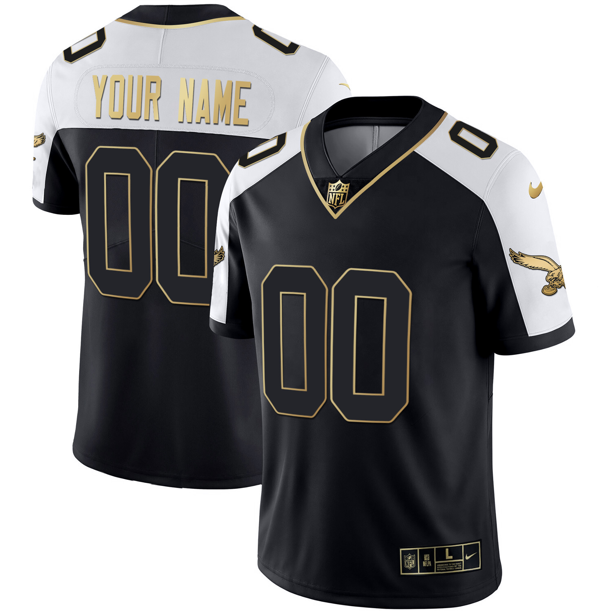 Hunk Wear - Philadelphia Eagles Alternate Kelly Green & Gold Custom Black Gold Jersey