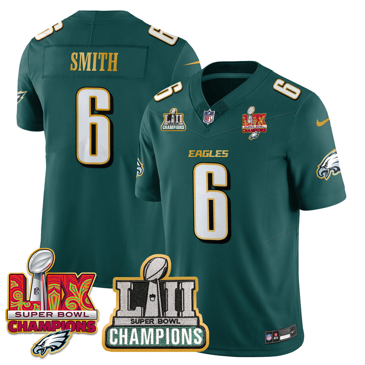 Hunk Wear - Philadelphia Eagles LII-LIX Super Bowl Champions Vapor Limited Gold Jersey â€“ All Stitched â€“ Midnight Green â€“ DeVonta Smith Jersey