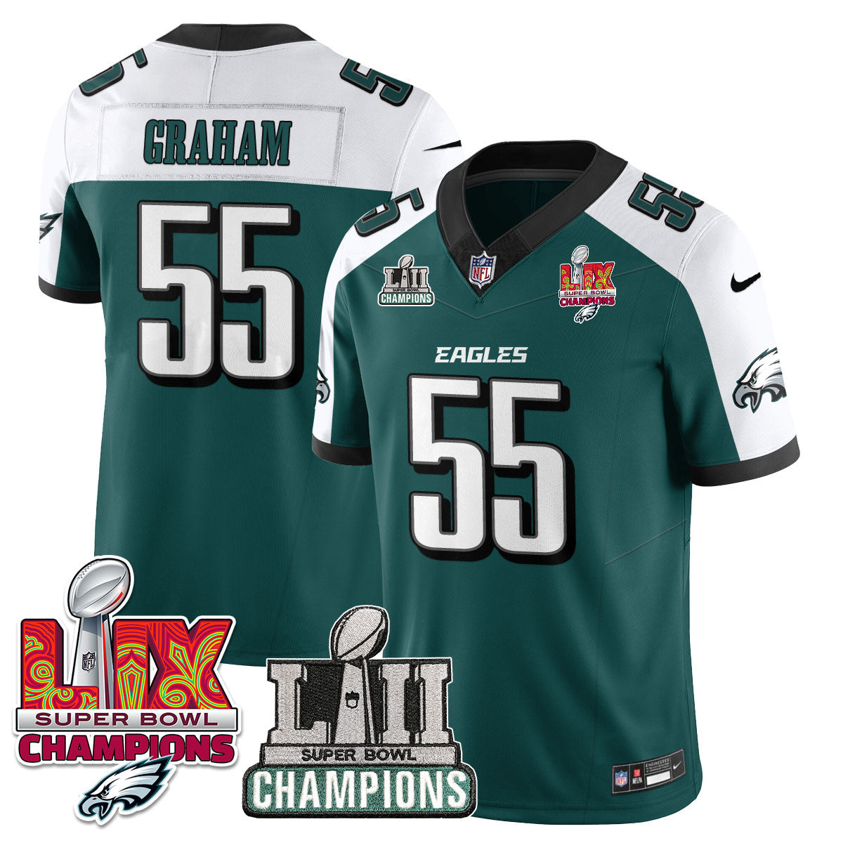 Hunk Wear - Philadelphia Eagles LII-LIX Super Bowl Champions Vapor Limited Jersey â€“ All Stitched â€“ Green Alternate â€“ Brandon Graham Jersey