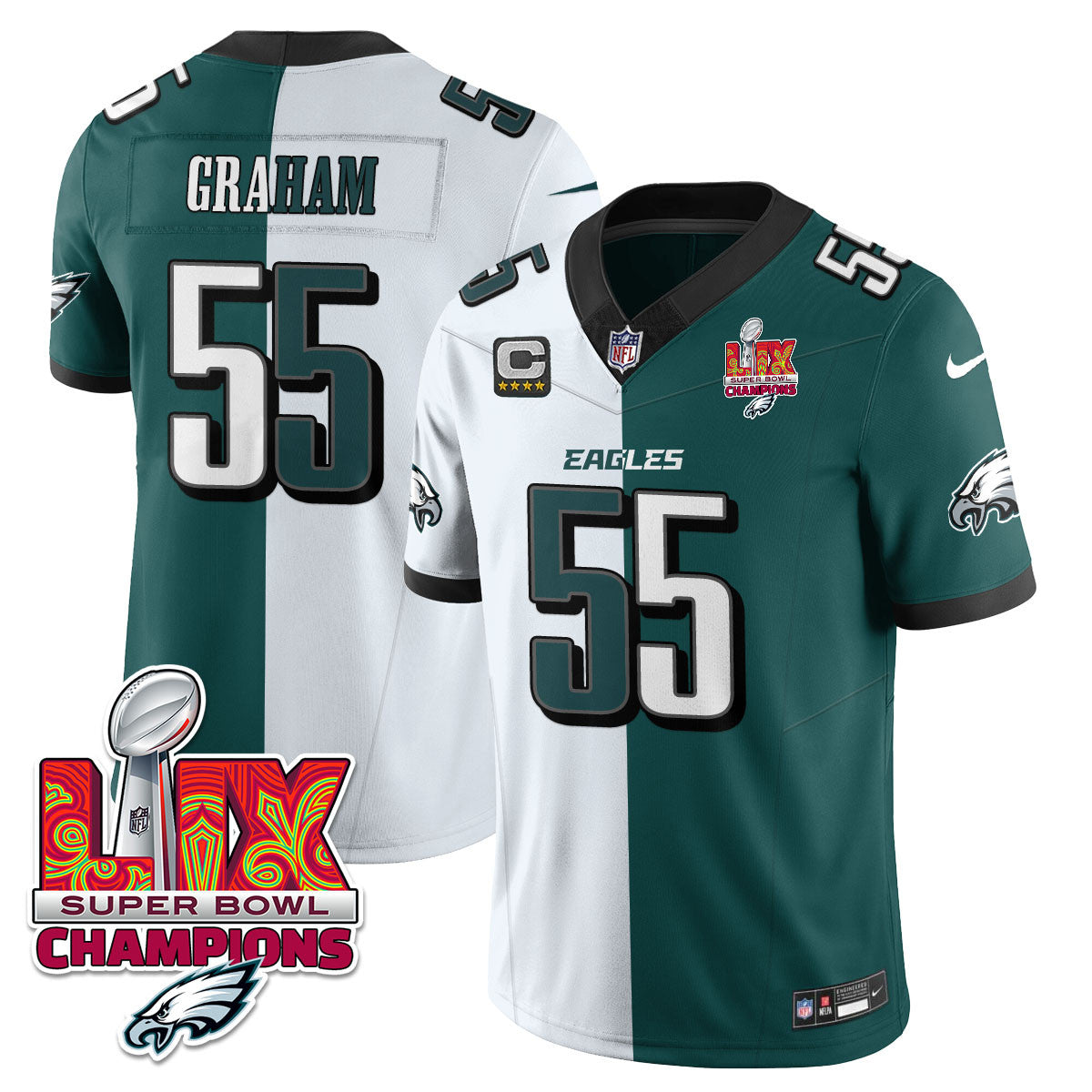 Hunk Wear - Philadelphia Eagles Super Bowl LIX Champions Gold Vapor Limited Jersey â€“ All Stitched â€“ Brandon Graham â€“ Split Jersey