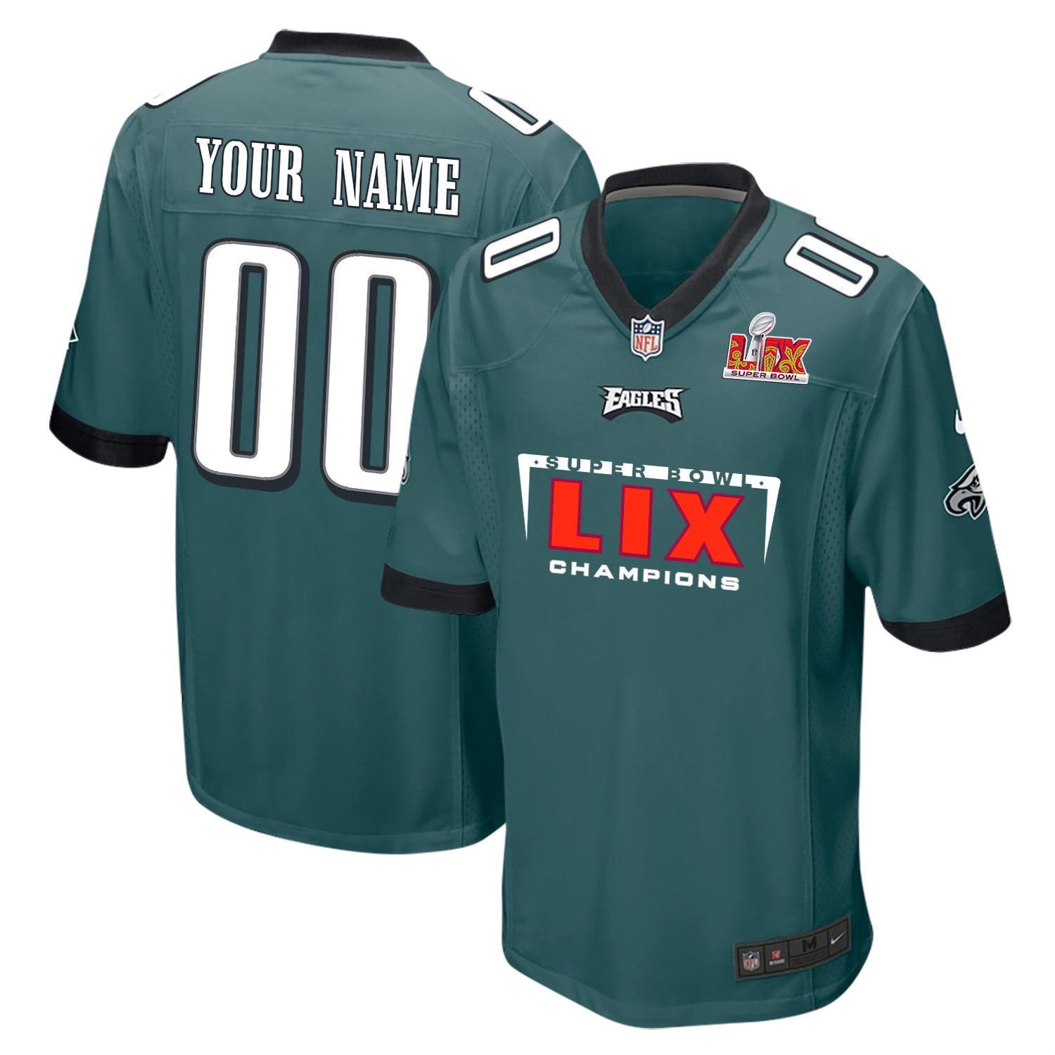 Hunk Wear - Philadelphia Eagles Super Bowl LIX Champions Simple Style V2 Game Men Custom Jersey ' Midnight Green