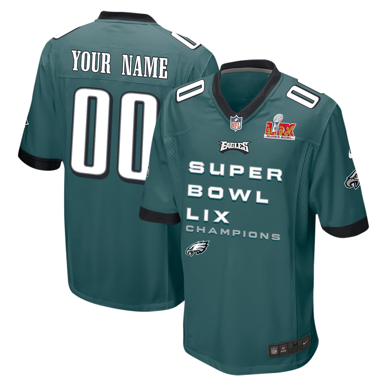 Hunk Wear - Philadelphia Eagles Super Bowl LIX Champions V3 Game Men Custom Jersey ' Midnight Green