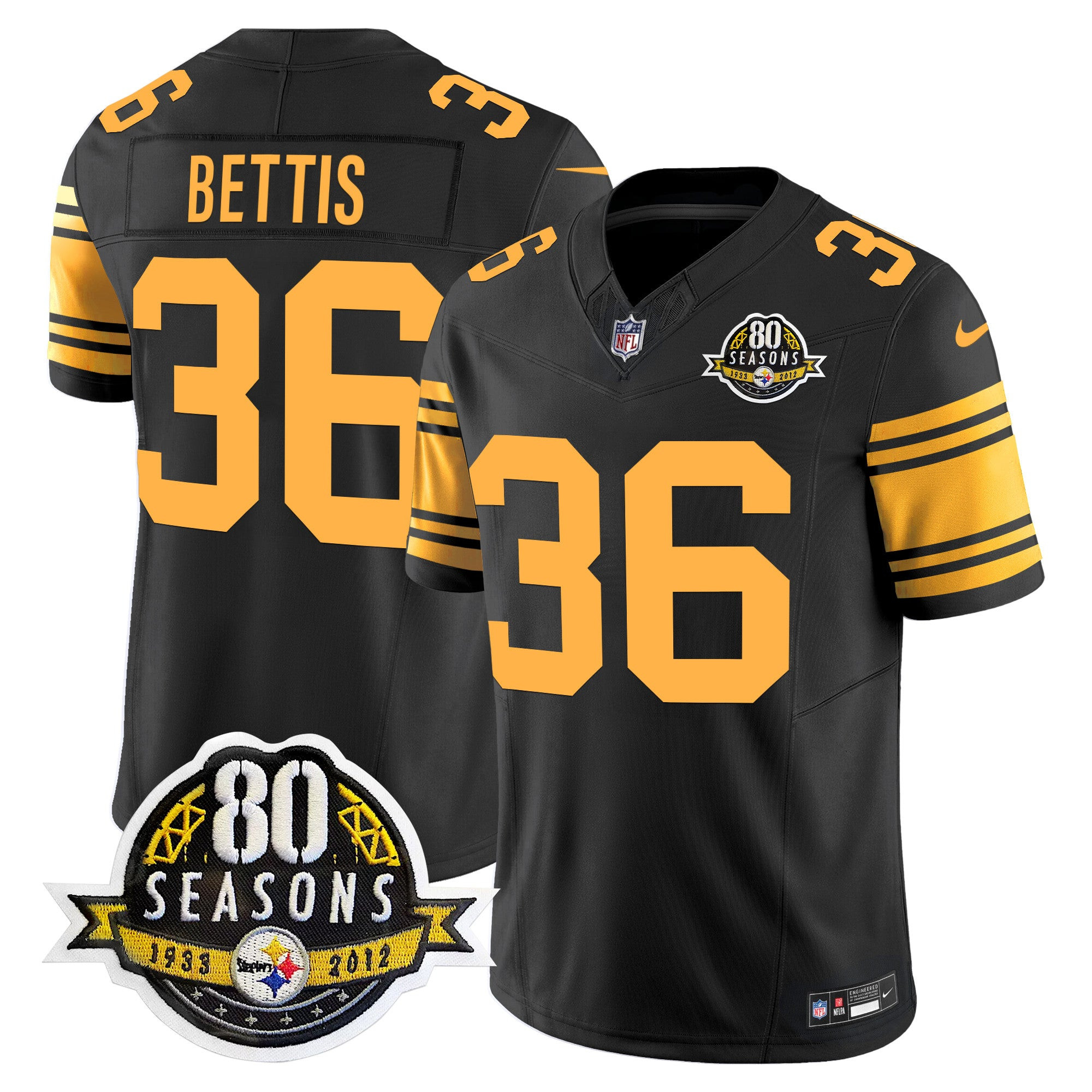 Hunk Wear - Pittsburgh Steelers 80th Anniversary Patch Vapor Limited Jersey ' All Stitched ' Color Rush ' Jerome Bettis Jersey