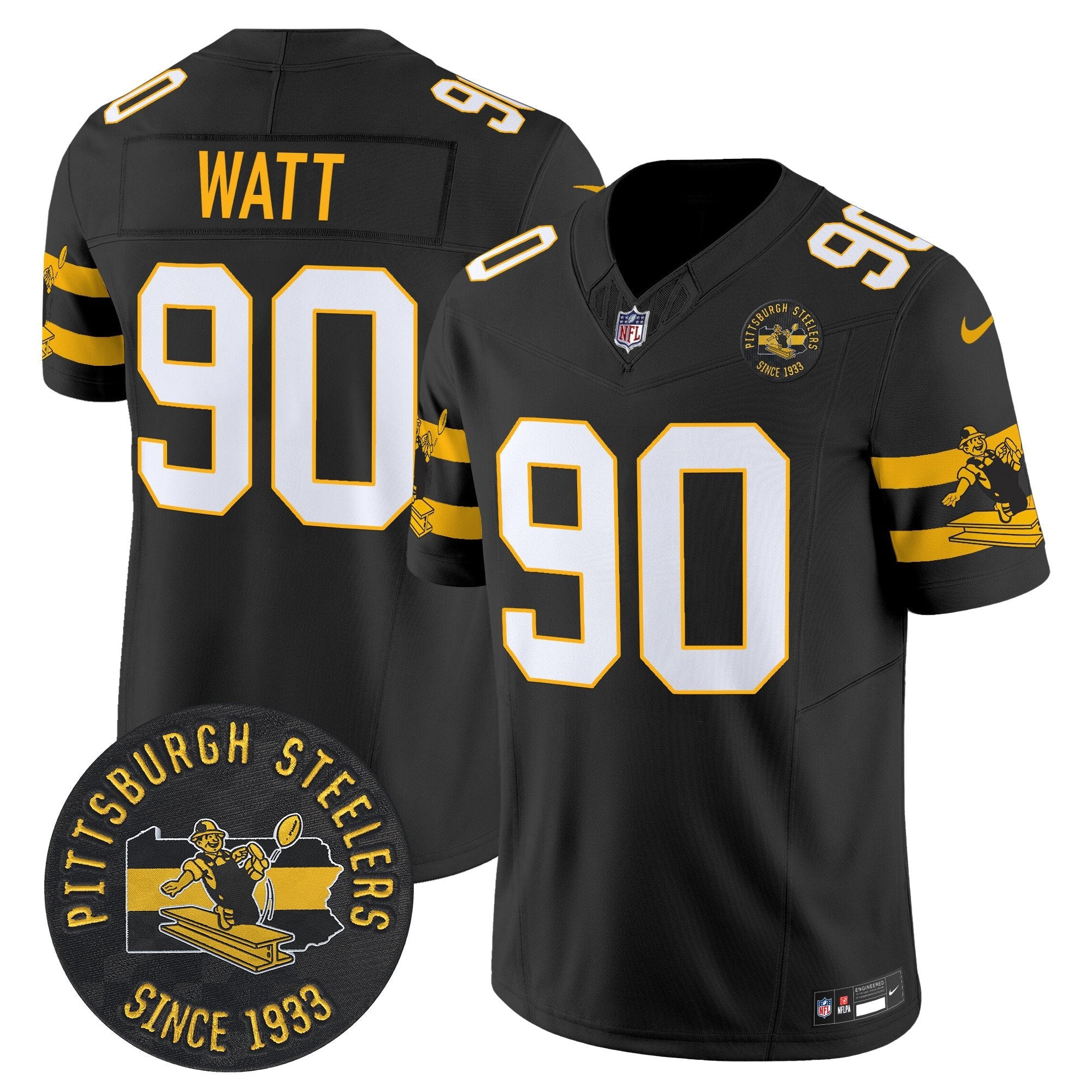 Hunk Wear - Pittsburgh Steelers Throwback 1933 Patch Vapor Limited Jersey ' All Stitched ' Black ' T. J. Watt Jersey